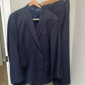 Men’s 2 piece suit. Zenga navy wool with blue pinstripes